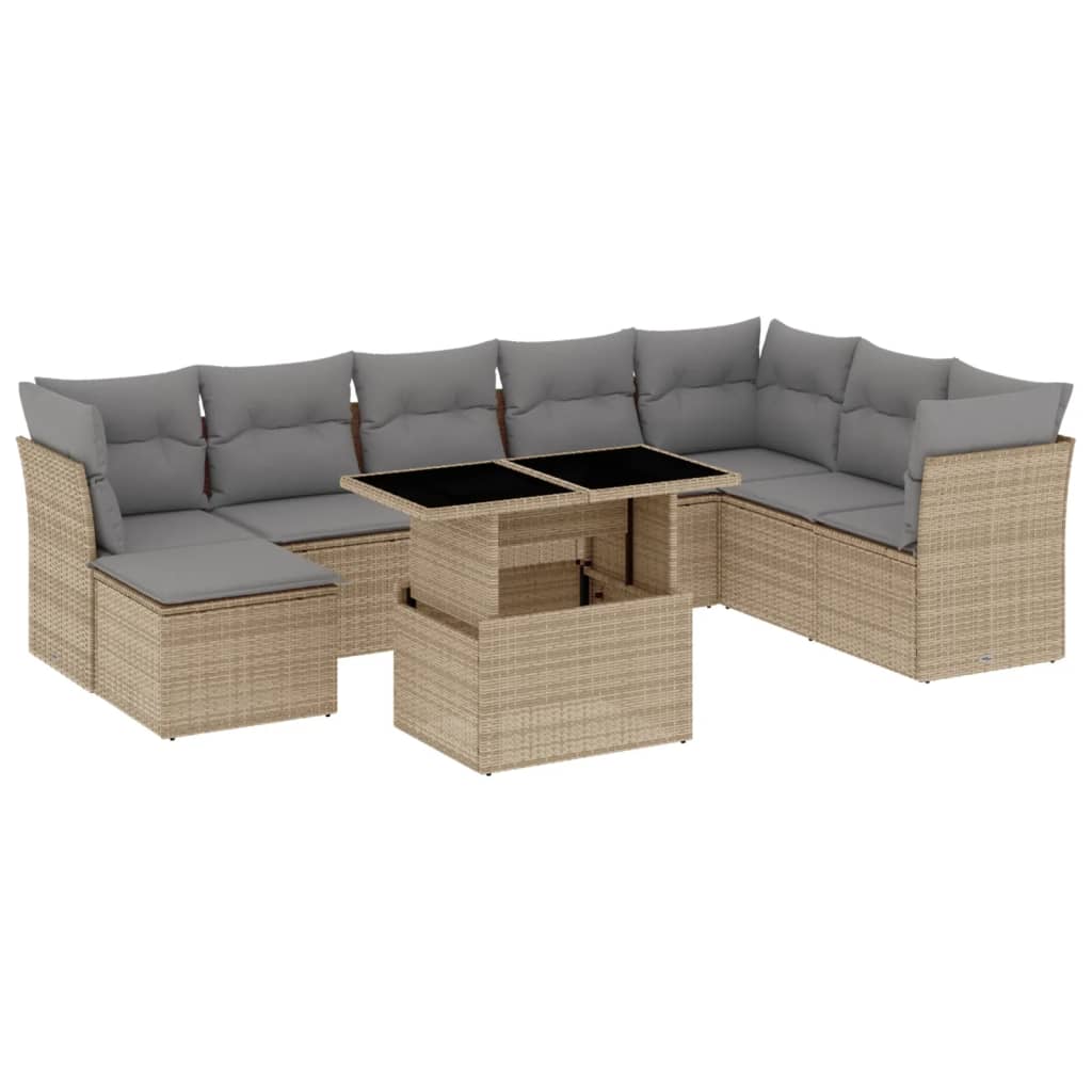 sofasæt til haven 9 dele med hynder polyrattan beige