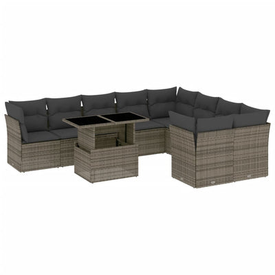 sofasæt til haven 10 dele med hynder polyrattan grå