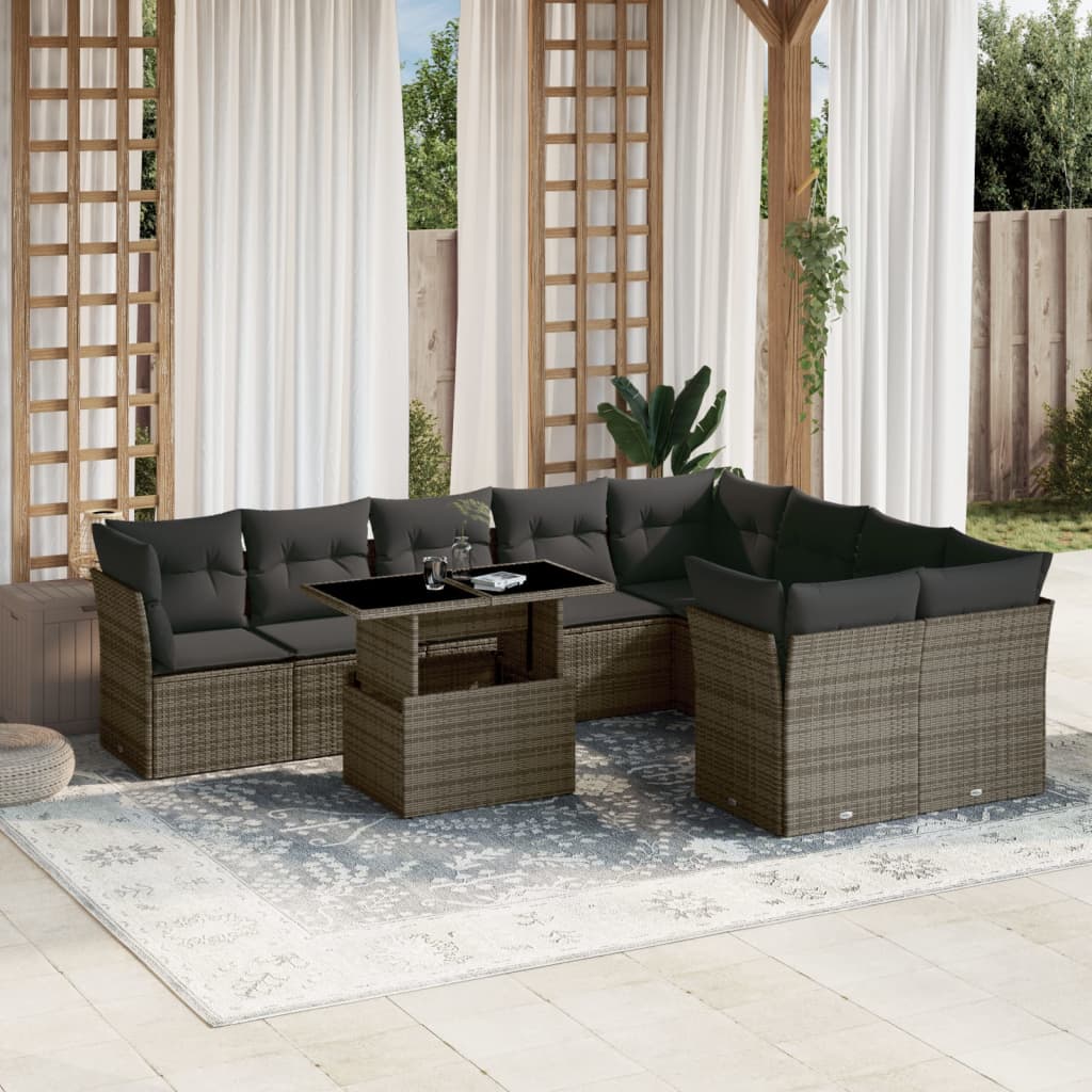 sofasæt til haven 10 dele med hynder polyrattan grå