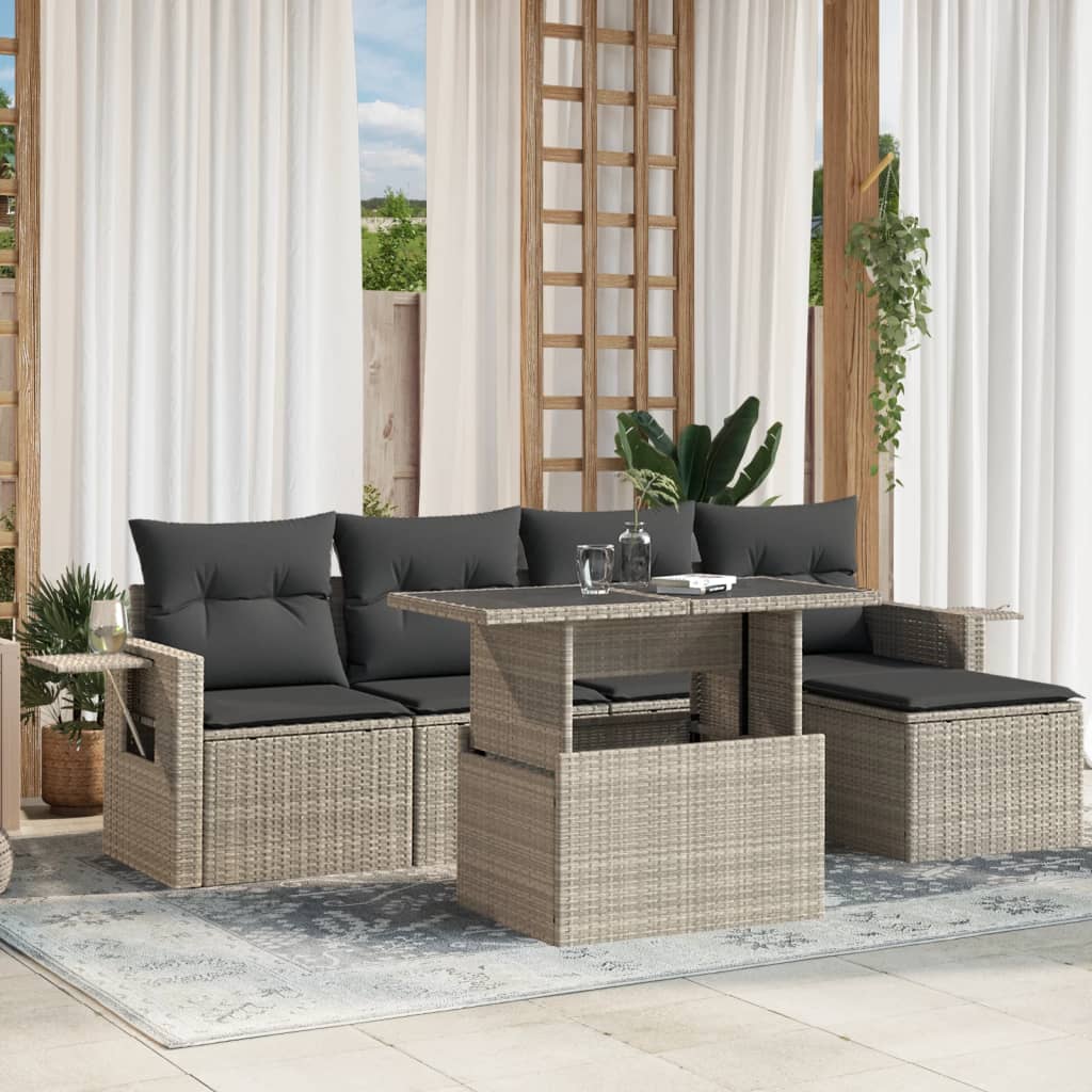sofasæt til haven 6 dele med hynder polyrattan lysegrå