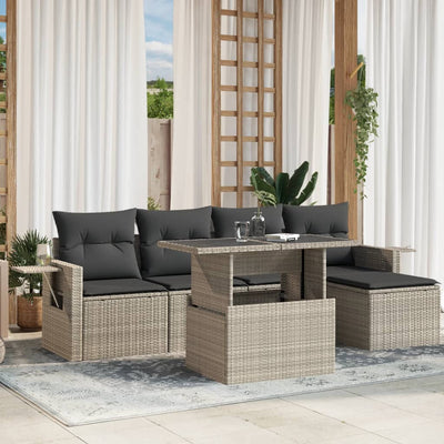 sofasæt til haven 6 dele med hynder polyrattan lysegrå