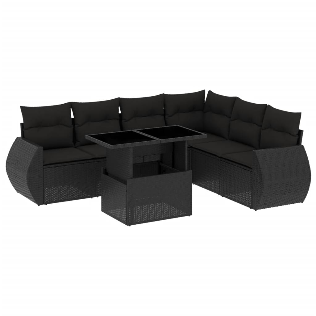 sofasæt til haven 7 dele med hynder polyrattan sort
