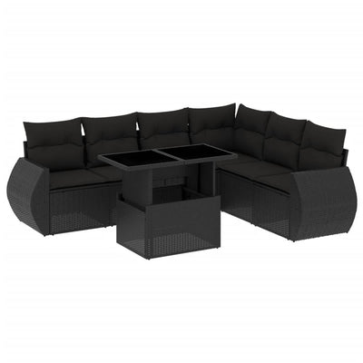 sofasæt til haven 7 dele med hynder polyrattan sort