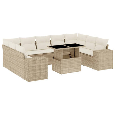 sofasæt til haven 10 dele med hynder polyrattan beige