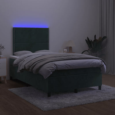 kontinentalseng med madras og LED-lys 120x190cm fløjl mørkegrøn