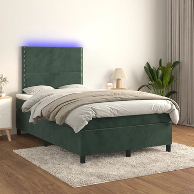 kontinentalseng med madras og LED-lys 120x190cm fløjl mørkegrøn
