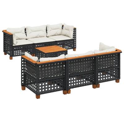 sofasæt til haven 7 dele med hynder polyrattan sort