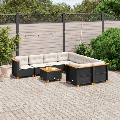 sofasæt til haven 9 dele med hynder polyrattan sort