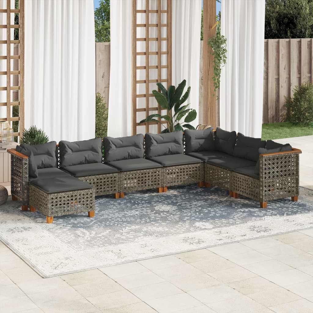sofasæt til haven 8 dele med hynder polyrattan grå