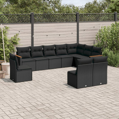 sofasæt til haven 10 dele med hynder polyrattan sort