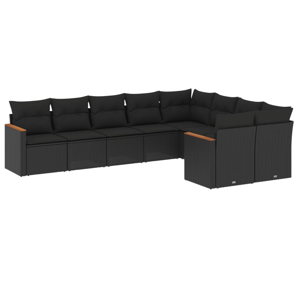 sofasæt til haven 9 dele med hynder polyrattan sort