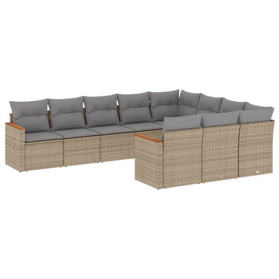 sofasæt til haven 10 dele med hynder polyrattan beige