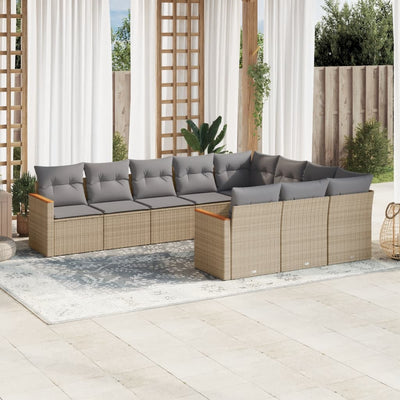 sofasæt til haven 10 dele med hynder polyrattan beige