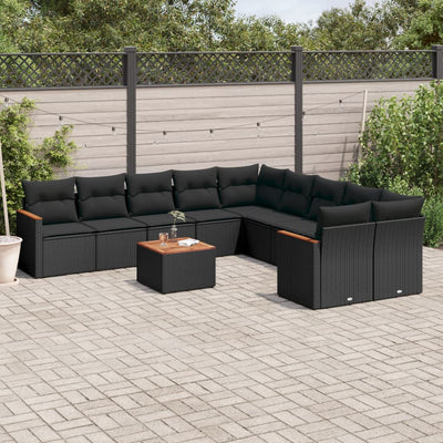 sofasæt til haven 11 dele med hynder polyrattan sort