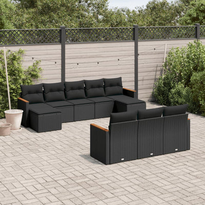sofasæt til haven 10 dele med hynder polyrattan sort