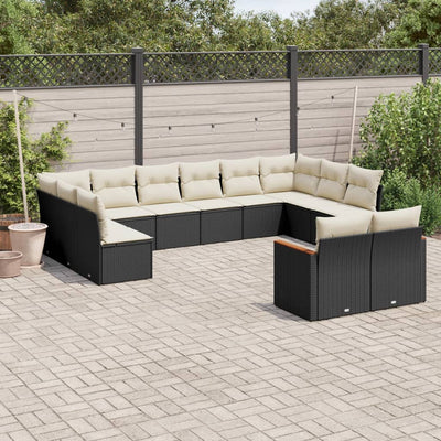 sofasæt til haven 12 dele med hynder polyrattan sort