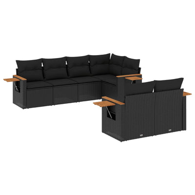 sofasæt til haven 7 dele med hynder polyrattan sort