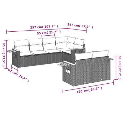 sofasæt til haven 7 dele med hynder polyrattan sort