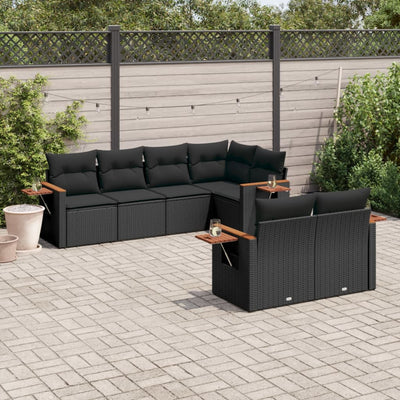 sofasæt til haven 7 dele med hynder polyrattan sort