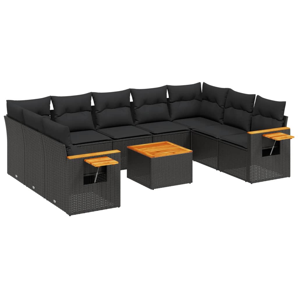 sofasæt til haven 10 dele med hynder polyrattan sort