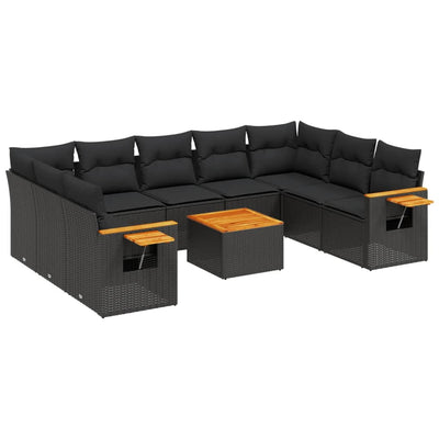 sofasæt til haven 10 dele med hynder polyrattan sort