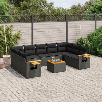 sofasæt til haven 10 dele med hynder polyrattan sort