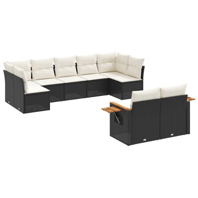 sofasæt til haven 9 dele med hynder polyrattan sort