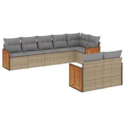 sofasæt til haven 8 dele med hynder polyrattan beige