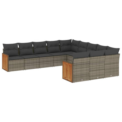 loungesæt til haven 11 dele med hynder polyrattan grå