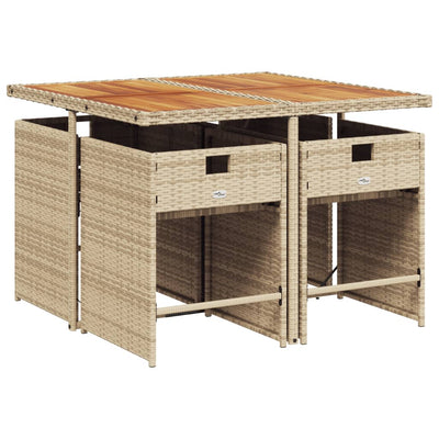 spisebordssæt til haven 5 dele med hynder polyrattan beige