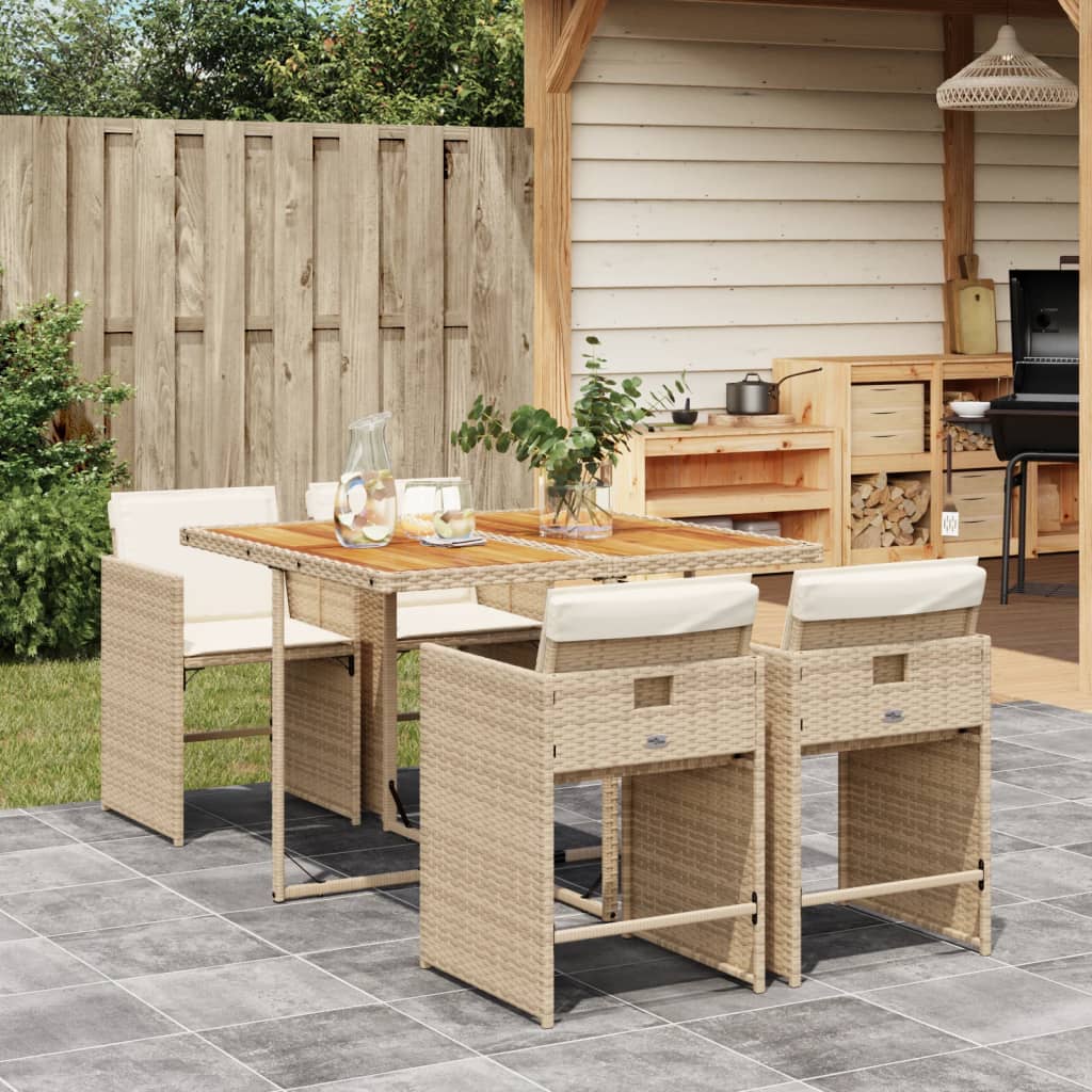 spisebordssæt til haven 5 dele med hynder polyrattan beige