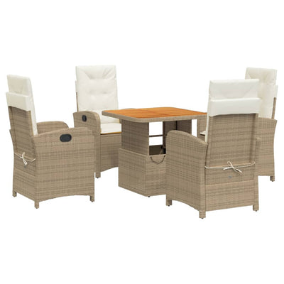 spisebordssæt til haven 5 dele med hynder polyrattan beige