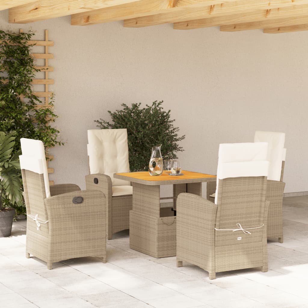 spisebordssæt til haven 5 dele med hynder polyrattan beige