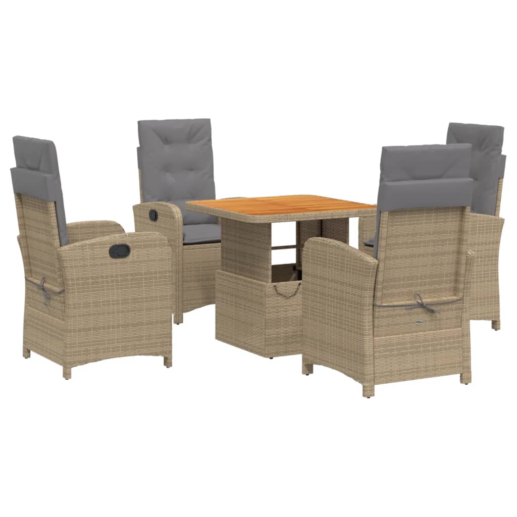 spisebordssæt til haven 5 dele med hynder polyrattan beige
