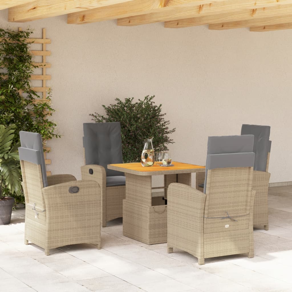 spisebordssæt til haven 5 dele med hynder polyrattan beige