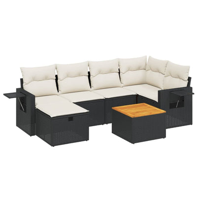 sofasæt til haven 7 dele med hynder polyrattan sort