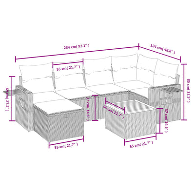 sofasæt til haven 7 dele med hynder polyrattan sort
