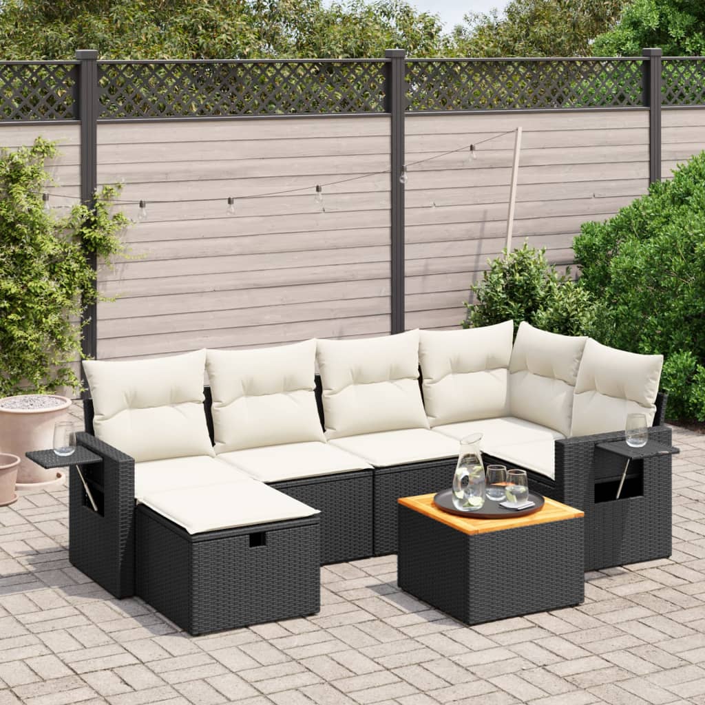 sofasæt til haven 7 dele med hynder polyrattan sort
