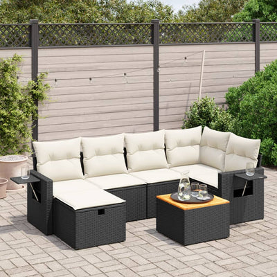 sofasæt til haven 7 dele med hynder polyrattan sort