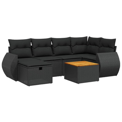 sofasæt til haven 7 dele med hynder polyrattan sort