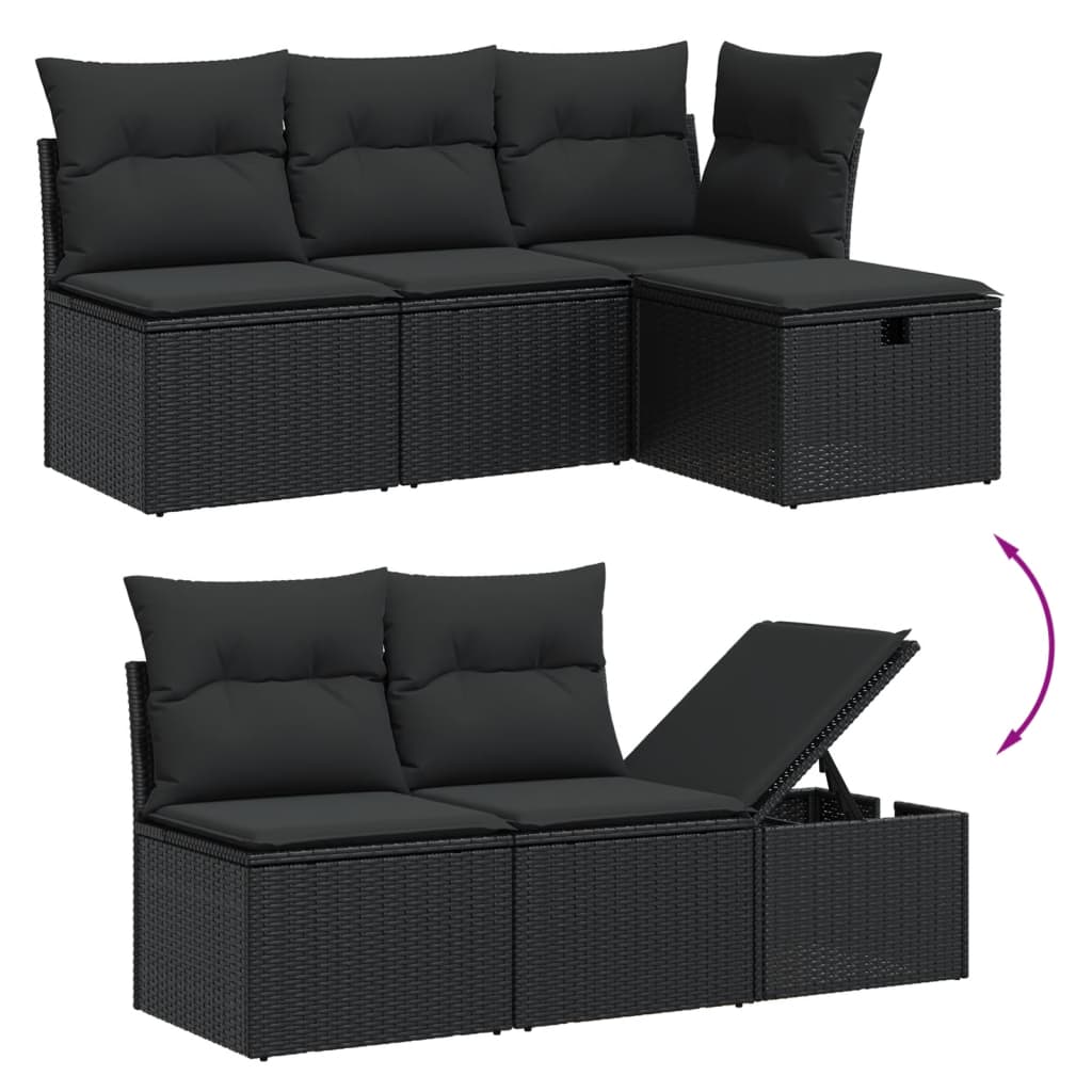 sofasæt til haven 7 dele med hynder polyrattan sort