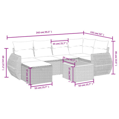 sofasæt til haven 7 dele med hynder polyrattan sort