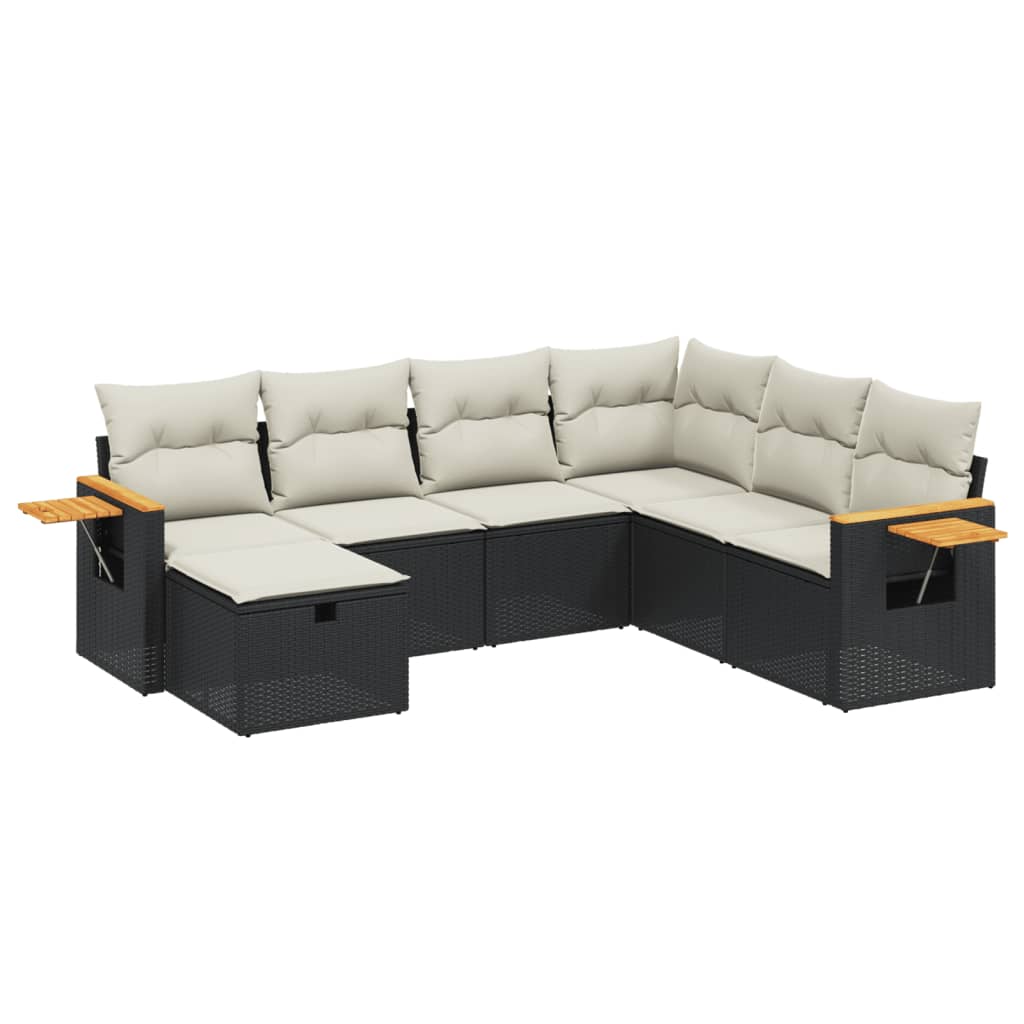 sofasæt til haven 7 dele med hynder polyrattan sort