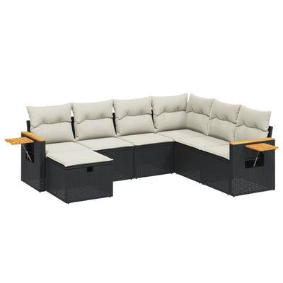 sofasæt til haven 7 dele med hynder polyrattan sort