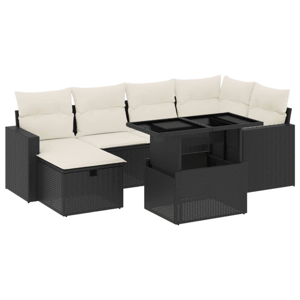 sofasæt til haven 7 dele med hynder polyrattan sort