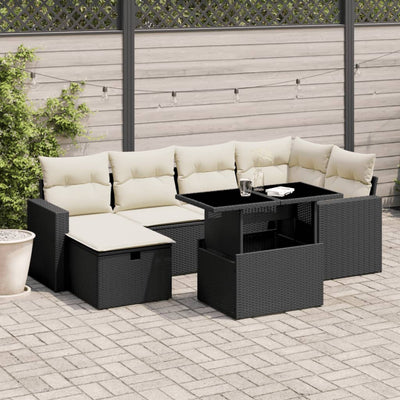 sofasæt til haven 7 dele med hynder polyrattan sort