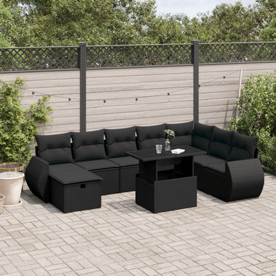 sofasæt til haven 9 dele med hynder polyrattan sort