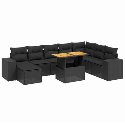 sofasæt til haven 9 dele med hynder polyrattan sort