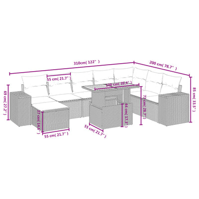 sofasæt til haven 9 dele med hynder polyrattan sort