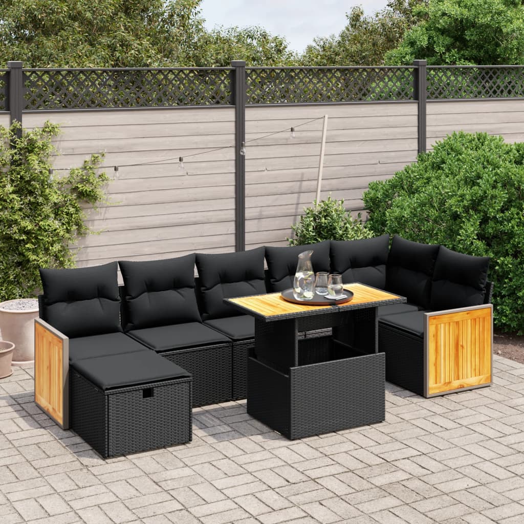 sofasæt til haven 8 dele med hynder polyrattan sort